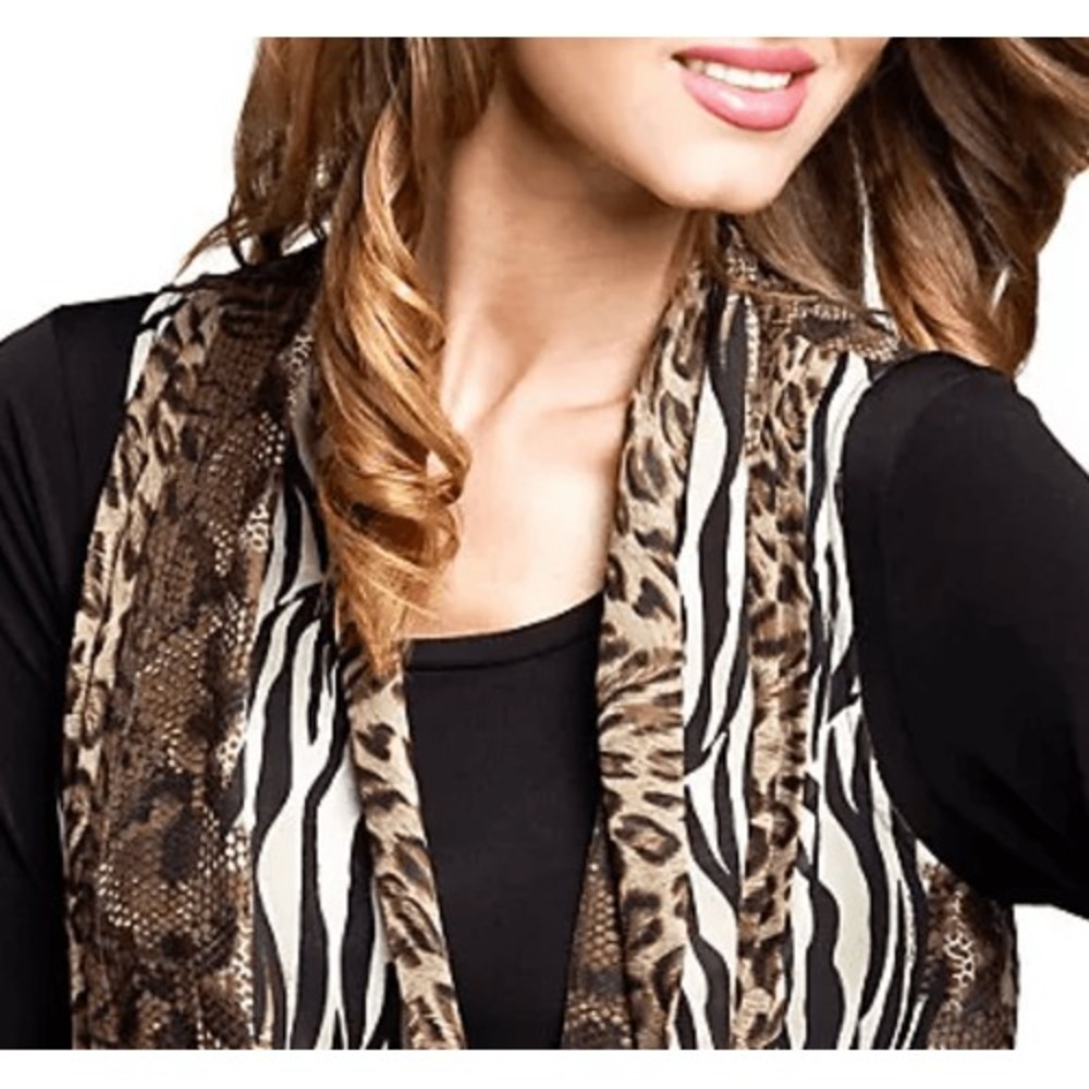 Susan Graver 3X Chiffon Vest Liquid Knit‎ Top Black Animal Print Set A216241 - Picture 4 of 7